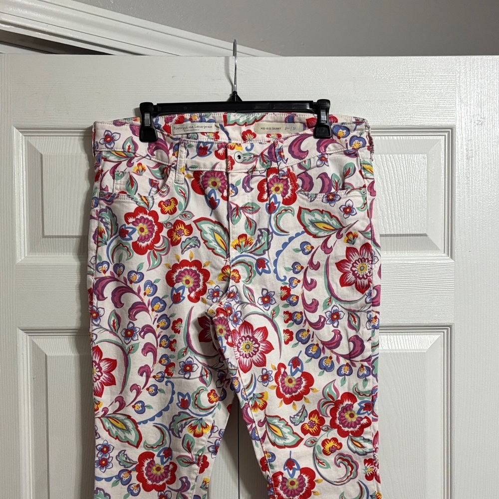 Pilcro and the Letterpress White Floral Print Skinny Jeans Like New - Picture 8 of 13